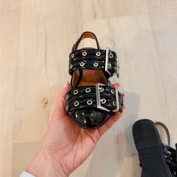 Steve Madden Black Patent Buckle Slingback Sandals - Picture 8 of 11